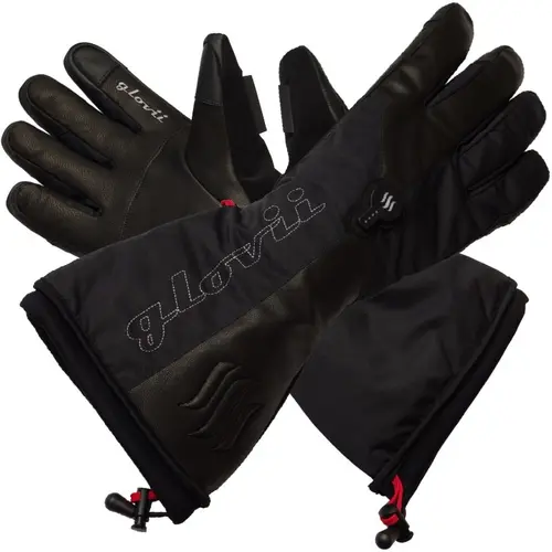 Manusi schi cu incalzire Glovii GS9S, Piele naturala, Cu baterie si incarcator, Negru, S