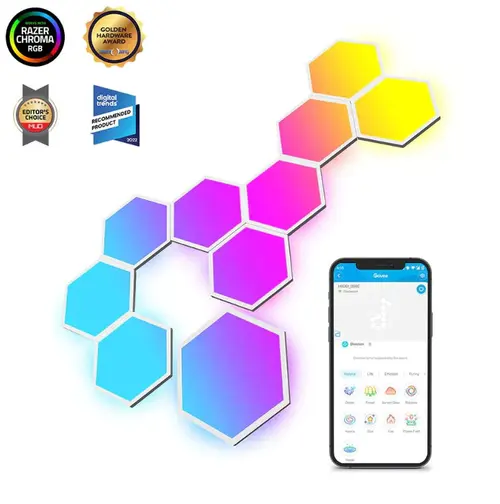 Kit 10 Panouri luminoase inteligente Govee Glide Hexa Light, RGBIC, Voice assistants