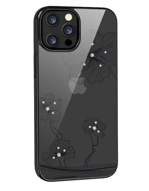 Protectie Spate Devia Crystal Flora pentru Apple iPhone 13 Pro (Transparent/Negru)