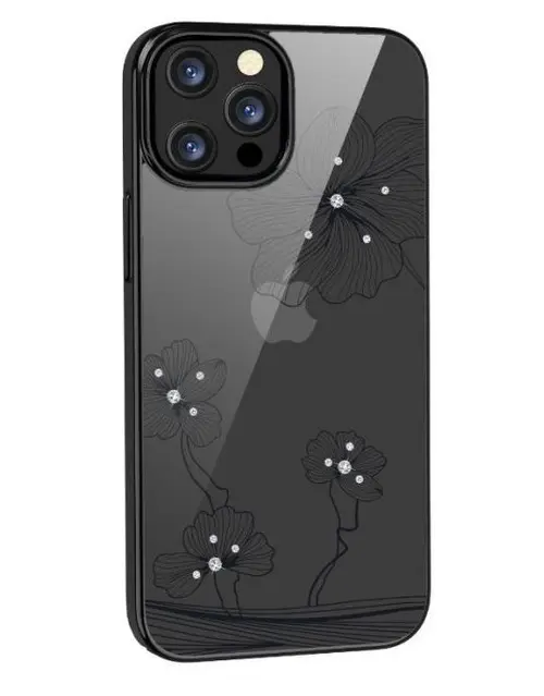 Protectie Spate Devia Crystal Flora pentru Apple iPhone 13 Pro (Transparent/Negru)