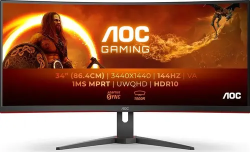 Monitor Gaming VA LED AOC 34inch CU34G2XE/BK, UWQHD (3440x1440), HDMI, DisplayPort, Ecran Curbat, Boxe, Pivot, 144 Hz, 1 ms (Negru/Rosu)