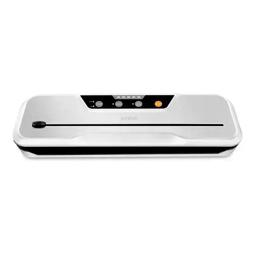 Aparat de vidat si sigilat Samus VACUUMALL, 110 W, Capacitate pompa ~ 80 kpa (9 litri/min), Setare tip aliment (umed/uscat), sigilare (etansare), vidare + sigilare, conexiune la vid extern, Rezervor captare lichid (15 ml), Latime de lucru 300 mm, Inox