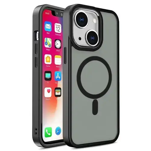 Husa Lemontti Color Matte MagSafe compatibila cu iPhone 15 Plus, Negru