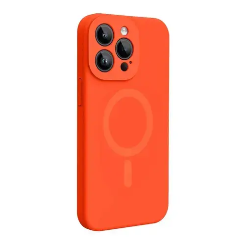 Husa Lemontti Liquid Silicon MagCharge compatibila cu iPhone,15 Pro Max Portocaliu Neon, protectie 360 grade, material fin, captusit cu microfibra
