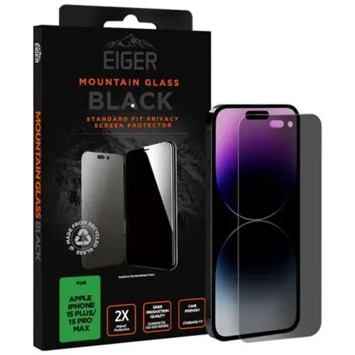 Folie de protectie Eiger Sticla 2.5D Mountain Glass Privacy pentru iPhone 15 Plus / 15 Pro Max (Negru)