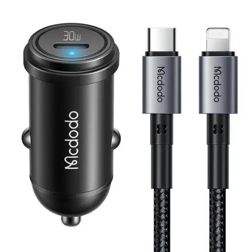 Incarcator Auto Mcdodo 1xType-C Fast Charging PD 30W, cablu Type-C la Lightning 1.2m (Negru)
