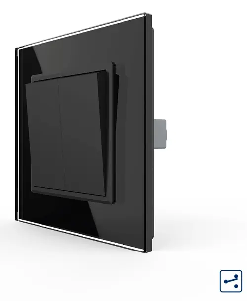 Intrerupator Dublu Mecanic LIVOLO cu Rama din Sticla - Serie Noua (Negru)