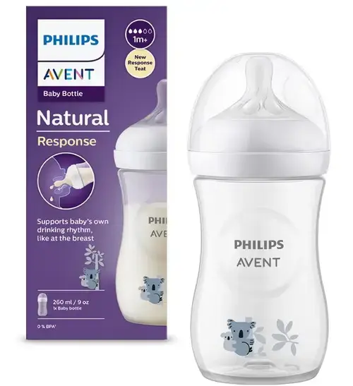 Biberon Philips Avent Natural Response SCY903/67, 260 ml, +1 luni, Fara BPA, usor de curatat (Alb/Transparent)