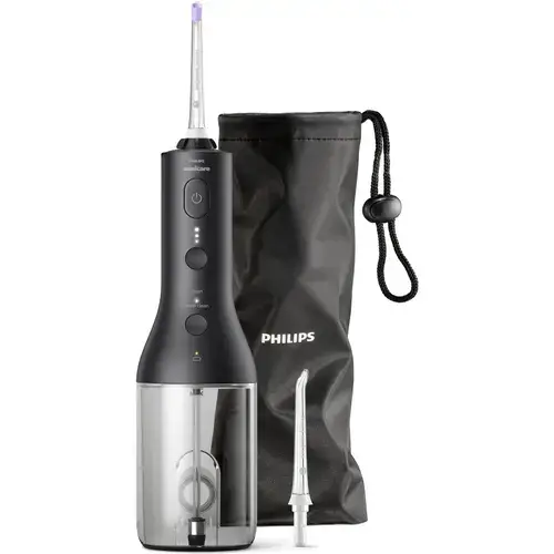 Dus bucal portabil Philips Sonicare Power Flosser 3000 HX3826/33, 2 moduri de curatare, 3 niveluri de intensitate, husa (Negru)
