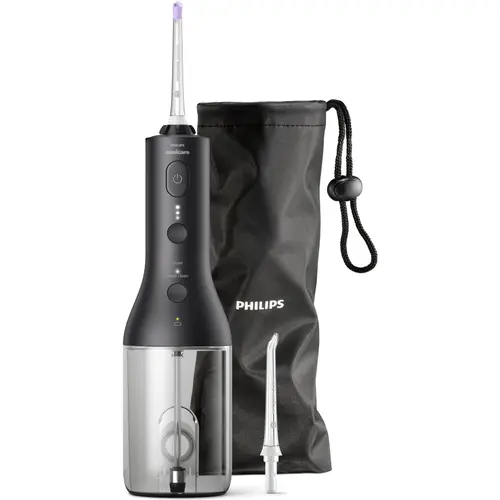 Dus bucal portabil Philips Sonicare Power Flosser 3000 HX3826/33, 2 moduri de curatare, 3 niveluri de intensitate, husa (Negru)