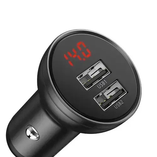 Incarcator auto Baseus CCBX-0G, Display, 2x USB, 4.8A, 24W (Gri)