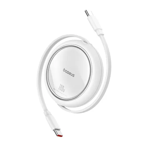 Cablu Baseus Free2Draw Mini, Retractabil, USB-C la USB-C, 100W, 1m (Alb)