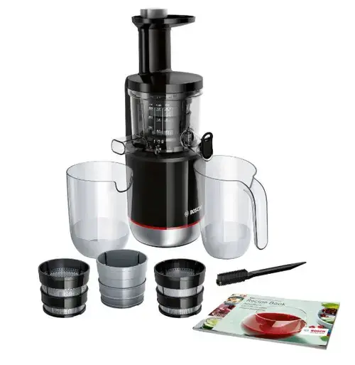 Storcator de fructe si legume Bosch VitaExtract MESM731M, 150 W, 55 rpm, 3 filtre, melc din Tritan, reverse, DripStop (Negru)