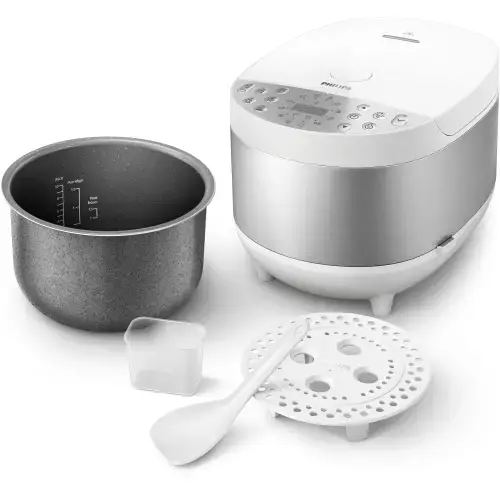Multicooker Philips HD4713/40, 2000 W, capacitate 5 l, 60 programe presetate, control temperatura, sistem de incalzire 3D, mentinere la cald, aplicatie cu retete NutriU, Alb