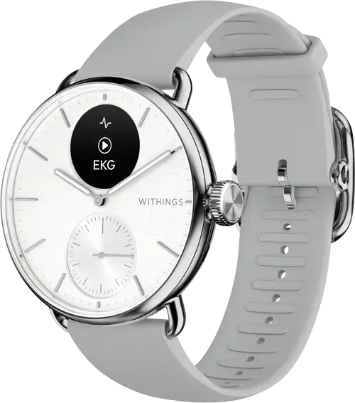 Smartwatch Withings Scanwatch 2, 38mm, Ecran OLED, Sticla Safir, Monitorizare Somn, Activitate, Temperatura, SpO2 (Argintiu/Alb)