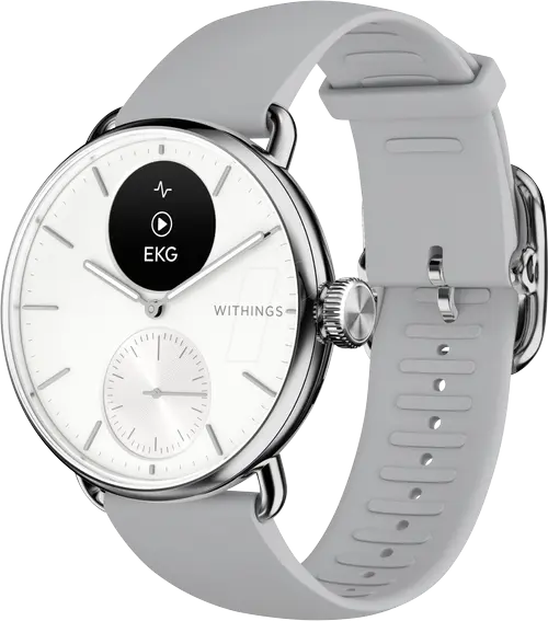 Smartwatch Withings Scanwatch 2, 38mm, Ecran OLED, Sticla Safir, Monitorizare Somn, Activitate, Temperatura, SpO2 (Argintiu/Alb)
