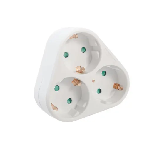 Triplu Stecher SPACER SPMS-3-WH, Schuko, max 3500W, 16A, protectie copii, 3 prize Schuko