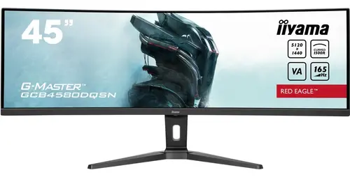 Monitor Gaming VA LED Iiyama 45inch GCB4580DQSN-B1, DQHD (5120 x 1440), HDMI, DisplayPort, Boxe, Ecran curbat, 165 Hz, 0.8 ms (Negru)