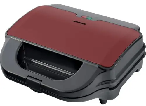 Sandwich maker Heinner SM-2H900BKS, 900 W, placi XL, 2 placi detasabile antiadezive: waffle, grill (Rosu/Negru)