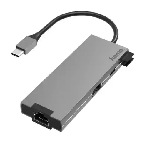 Hub USB Hama 200109, 5 porturi, 2 x USB-A, USB-C, HDMI, LAN/Ethernet (Gri)