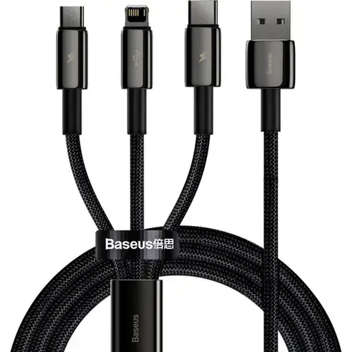 Cablu de date Baseus CAMLTWJ-01, USB - Lightning / MicroUSB / USB Type-C, 1.5 m, 3.5A, Negru