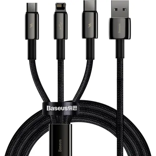 Cablu de date Baseus CAMLTWJ-01, USB - Lightning / MicroUSB / USB Type-C, 1.5 m, 3.5A, Negru