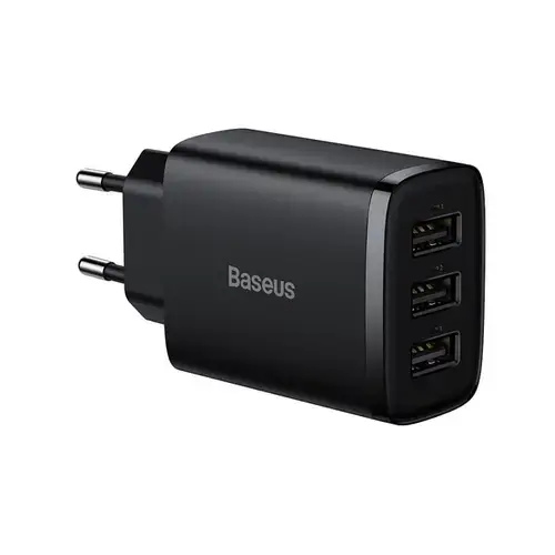 Incarcator retea Compact, Baseus, 3x USB-A 17W (Negru)