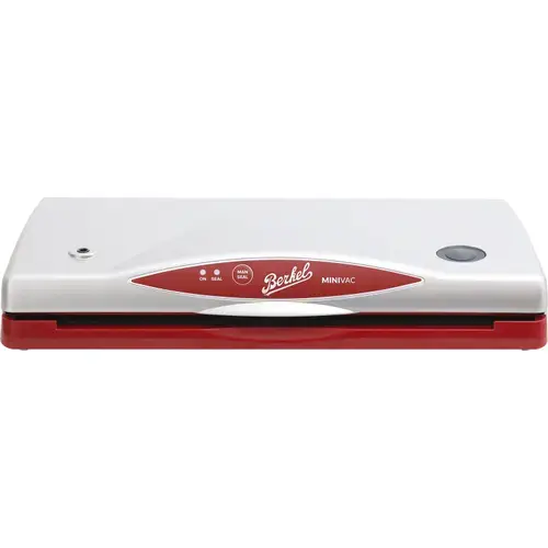 Aparat de vidat cu clema Berkel Minivac, 140 W, 39 cm latime, Vidare automata si manuala, Design modern, Performant, Compact, Calitate premium (Rosu/Alb)