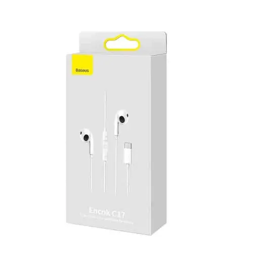 Casti Stereo cu fir Baseus NGCR010002, Microfon incorporat, USB-C (Alb)
