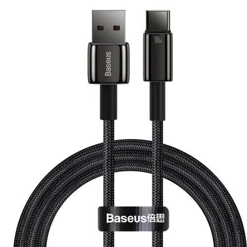 Cablu Date si Incarcare USB-A - USB-C Baseus Tungsten, 100W, 1m, Negru CAWJ000001
