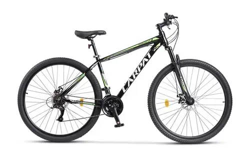 Bicicleta MTB-HT Carpat SPARTAN C2958B, Schimbator Index HE-M50, 7 viteze, Roti 29 Inch, Cadru Aluminiu, Frane pe Disc (Negru/Verde)