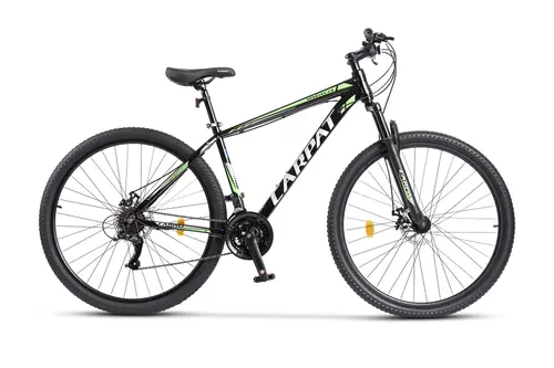 Bicicleta MTB-HT Carpat SPARTAN C2958B, Schimbator Index HE-M50, 7 viteze, Roti 29 Inch, Cadru Aluminiu, Frane pe Disc (Negru/Verde)