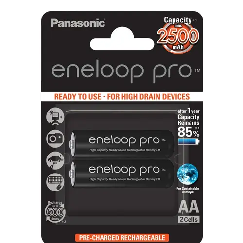 Acumulatori Panasonic Eneloop Pro AA, 2500mAh, 2 buc