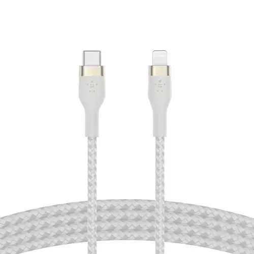 Cablu de date Belkin BOOST CHARGE PRO Flex USB-C catre LTG, Silicon impletit, 2M, Alb