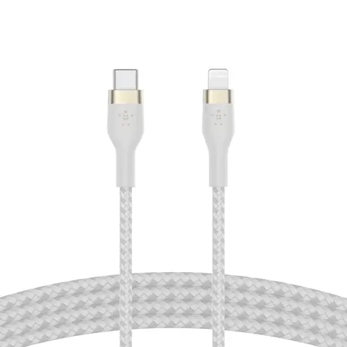 Cablu de date Belkin BOOST CHARGE PRO Flex USB-C catre LTG, Silicon impletit, 2M, Alb