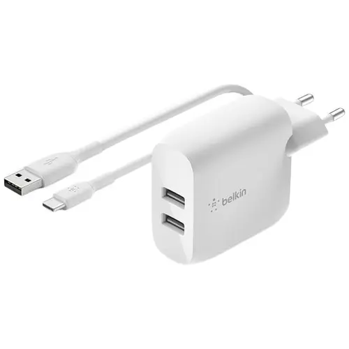 Incarcator retea BELKIN WCE001VF1MWH, 2x USB-A (Alb)