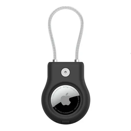 Suport securizat Belkin cu cablu metalic pentru AirTag Apple, Negru