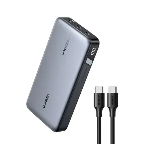Acumulator extern Ugreen, 25000mAh, PD 3.0 + QC 3.0 145W, 1 x USB, 2 x USB Type-C, total 3A, Gri
