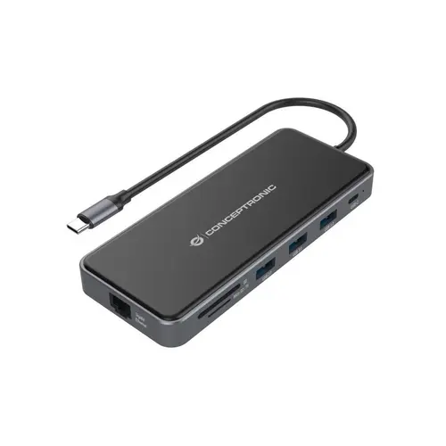 Docking station Conceptronic DONN15G, HDMI x 2, VGA x 1, USB-C PD x 1, USB-C Data x 1, USB 3.0 x 2, USB 2.0 x 1, SD x 1, MicroSD/TF x 1, Gigabit LAN x 1, Audio x 1 (Negru)