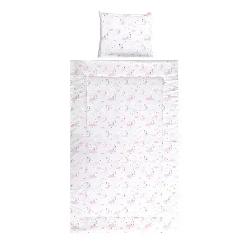 Set lenjerie pat cu 3 piese Lorelli Cosy Moons & Stars Pink, bumbac ranforce
