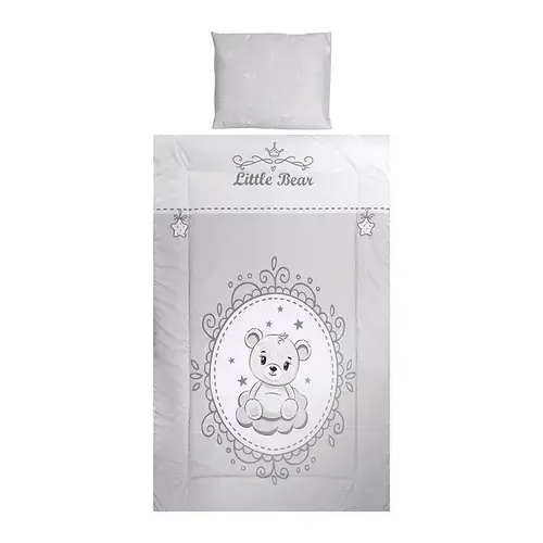 Set lenjerie pat 3 piese Lorelli Cosy  Little Bear Grey, bumbac ranforce, lavabil 30°C
