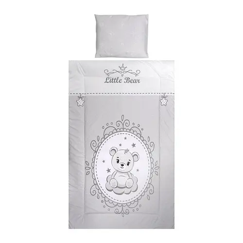 Set lenjerie pat 3 piese Lorelli Cosy  Little Bear Grey, bumbac ranforce, lavabil 30°C