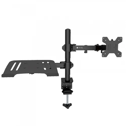 Suport brat de birou pentru monitor Techly ICA-LCD 174NB, 13-32 inch si raft pentru laptopuri, Negru