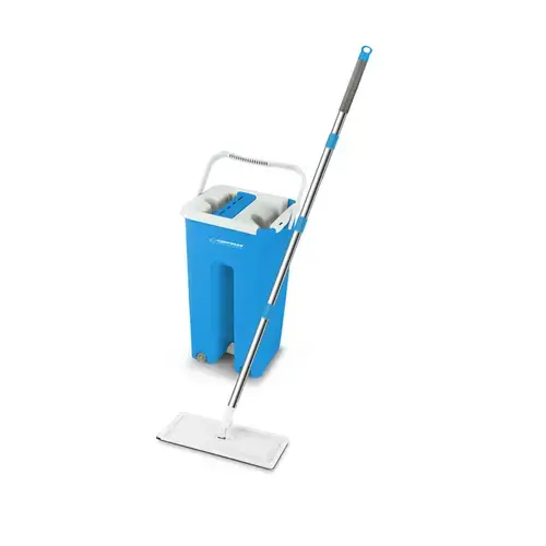 Set mop cu galeata, Esperanza Squeeze Mop Perfect Clean 96403, microfibra, rotire 360 grade, cuve separate pentru spalare si uscare (Alb/Albastru)