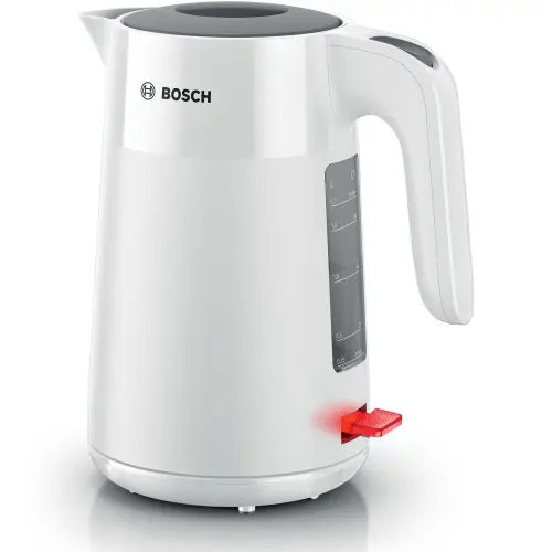 Fierbator de apa Bosch TWK2M161, 1.7l, filtru de calcar, oprire automata, protectie impotriva supraincalzirii si functionarii fara apa, oprire in momentul ridicarii canii de pe suport, Alb