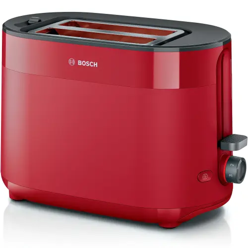 Prajitor de paine compact Bosch TAT2M124, setari pt decongelare si incalzire, suport pt incalzire chifle; high lift; oprire automata; rumenire uniforma; fara BPA pt elemente plastic; Rosu