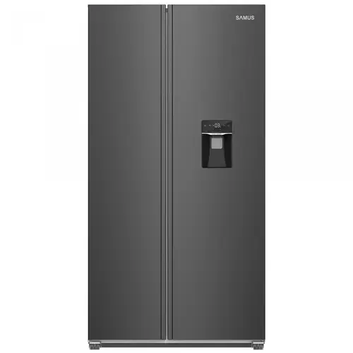 Side by Side Samus SSBX-559NFDE, 439 L, Clasa E, Full No Frost, Dozator de apa, Afisaj electronic LCD, H 177 cm (Negru/Inox)
