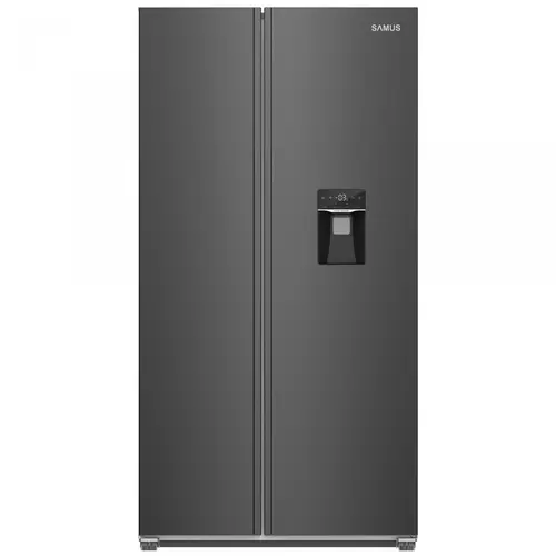 Side by Side Samus SSBX-559NFDE, 439 L, Clasa E, Full No Frost, Dozator de apa, Afisaj electronic LCD, H 177 cm (Negru/Inox)