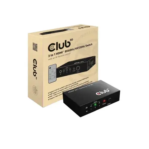 Switch Club3D CSV-1381, HDMI, 8K60Hz/4K120Hz (Negru)