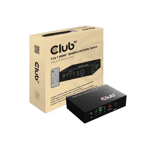 Switch Club3D CSV-1381, HDMI, 8K60Hz/4K120Hz (Negru)